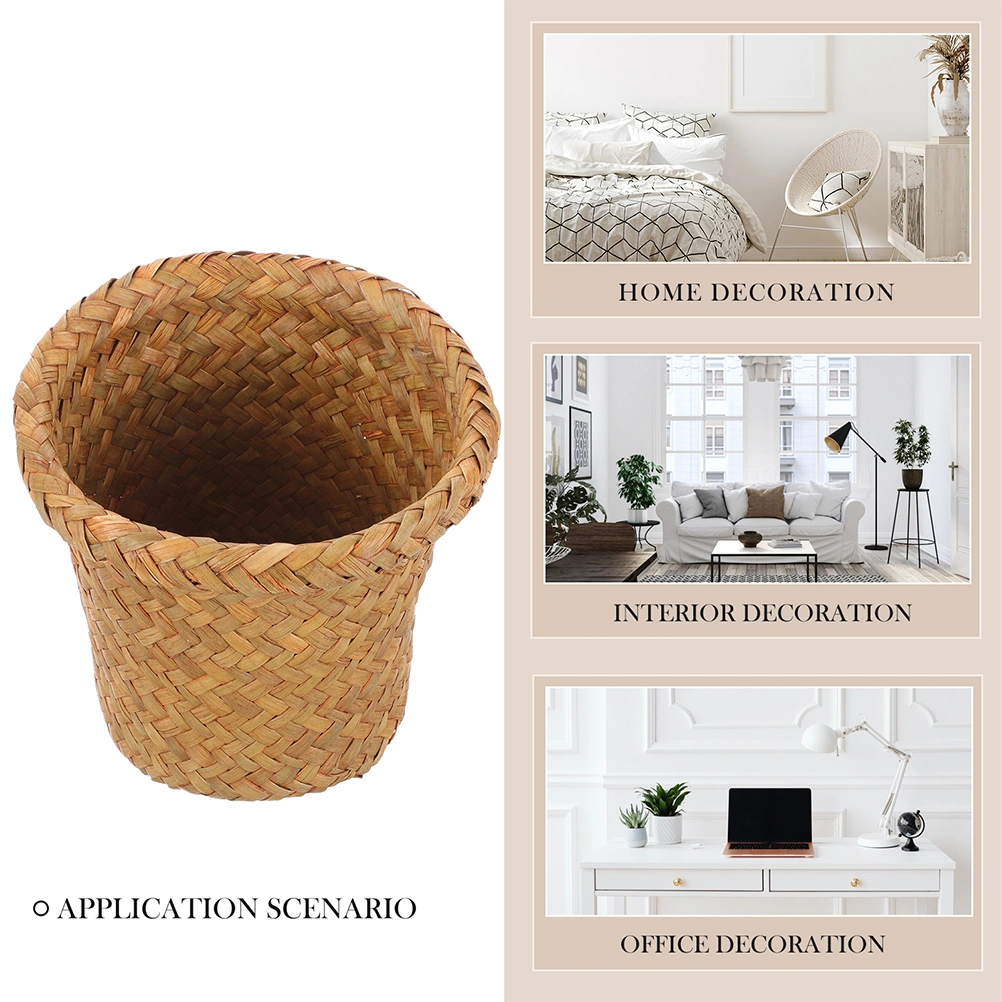 Woven Trash Basket Seagrass Weaving Laundry Basket Trash Can For Kitchen Size M