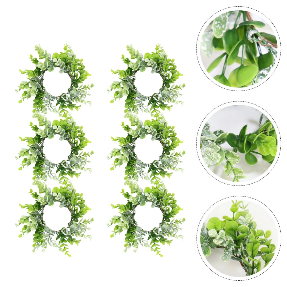 6 pcs Wedding Candle Rings Fake Eucalyptus Leaves Candle Ring Artificial Leaves Candle Wreaths