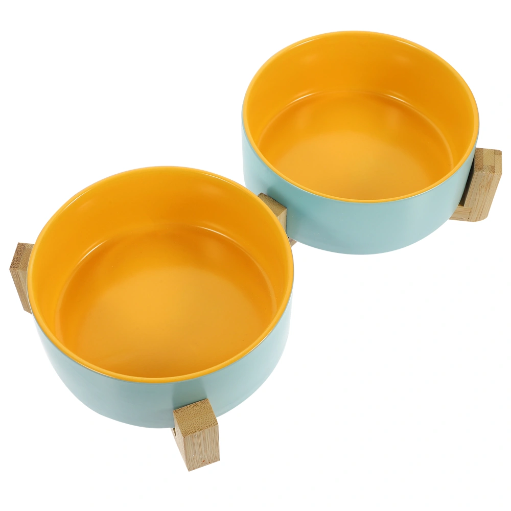 1 Set Ceramic Pet Bowl Dog Kitten Bowl Ceramic Food Water Dish with Wood Stand for Pet