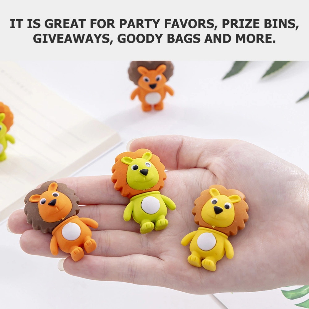 48pcs Cute Lion Pencil Eraser Party Gifts Game Rewards Cute Animal Erasers Mixed Color