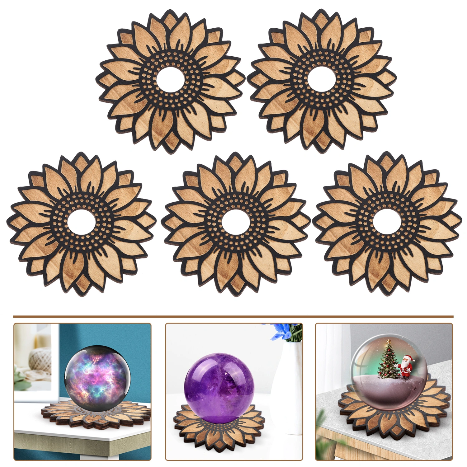 5pcs Crystal Sphere Stands Wooden Crystal Ball Holders Crystal Sphere Display Holders