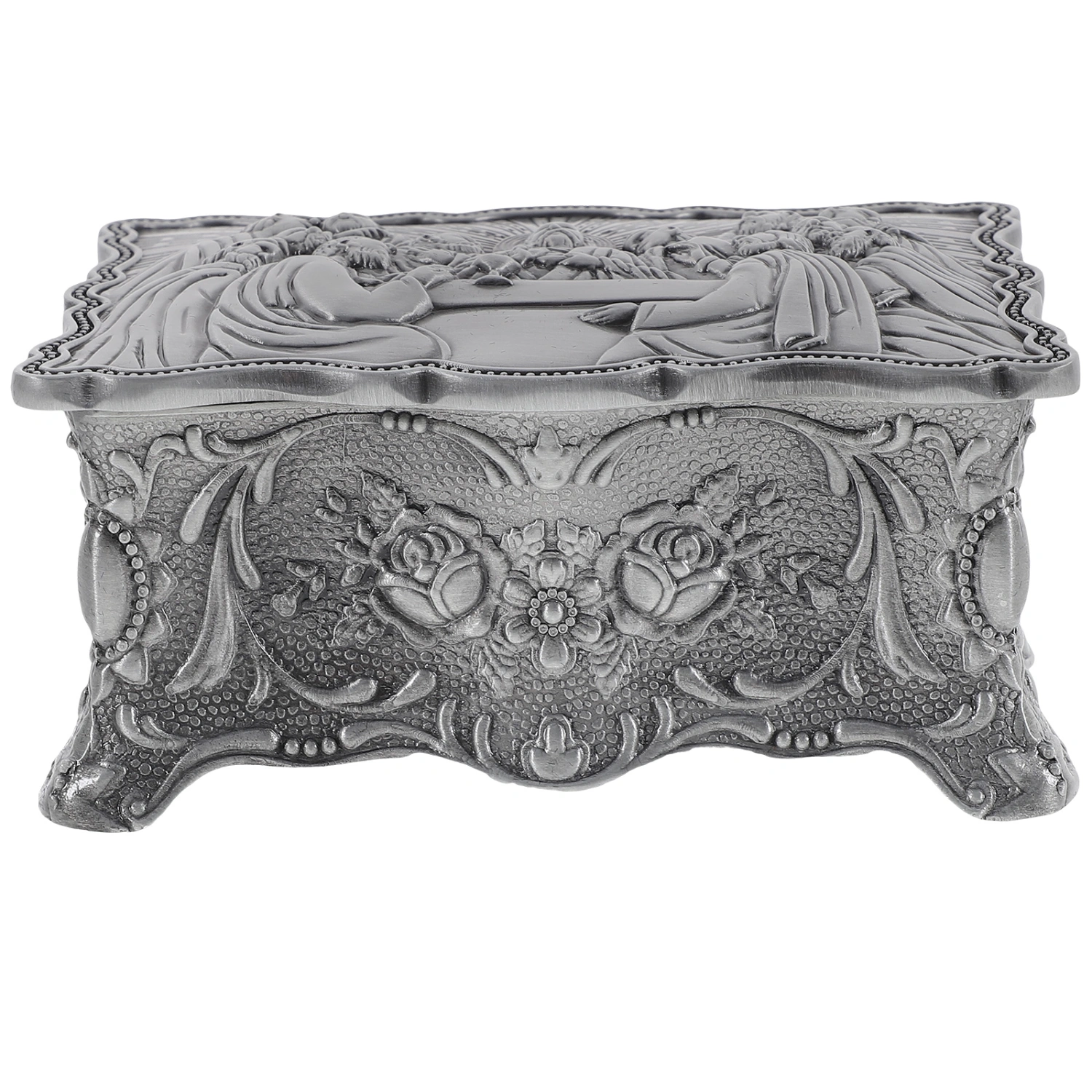 Vintage Embossed Pattern Jewelry Box European Style Jewelry Case Footed Trinket Box