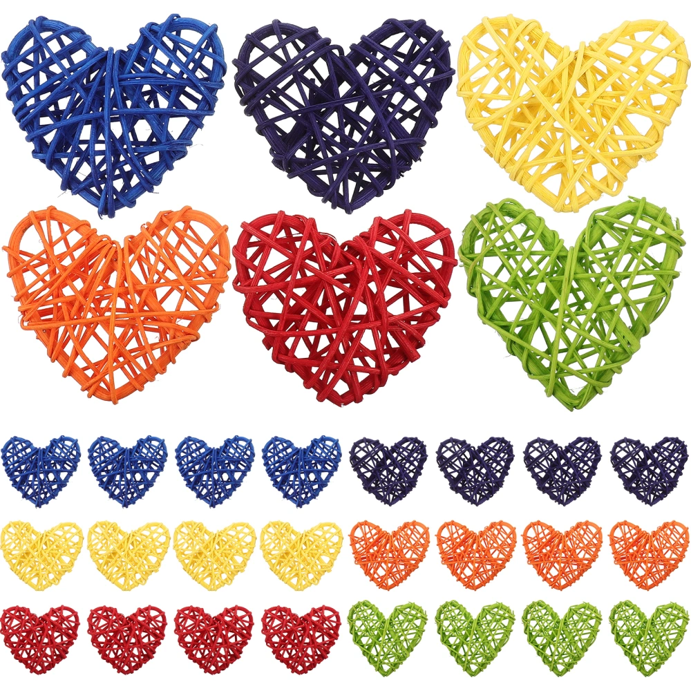 30pcs Rattan Woven Hanging Decorations Rattan-woven Pendants Heart Shape Rattan Balls