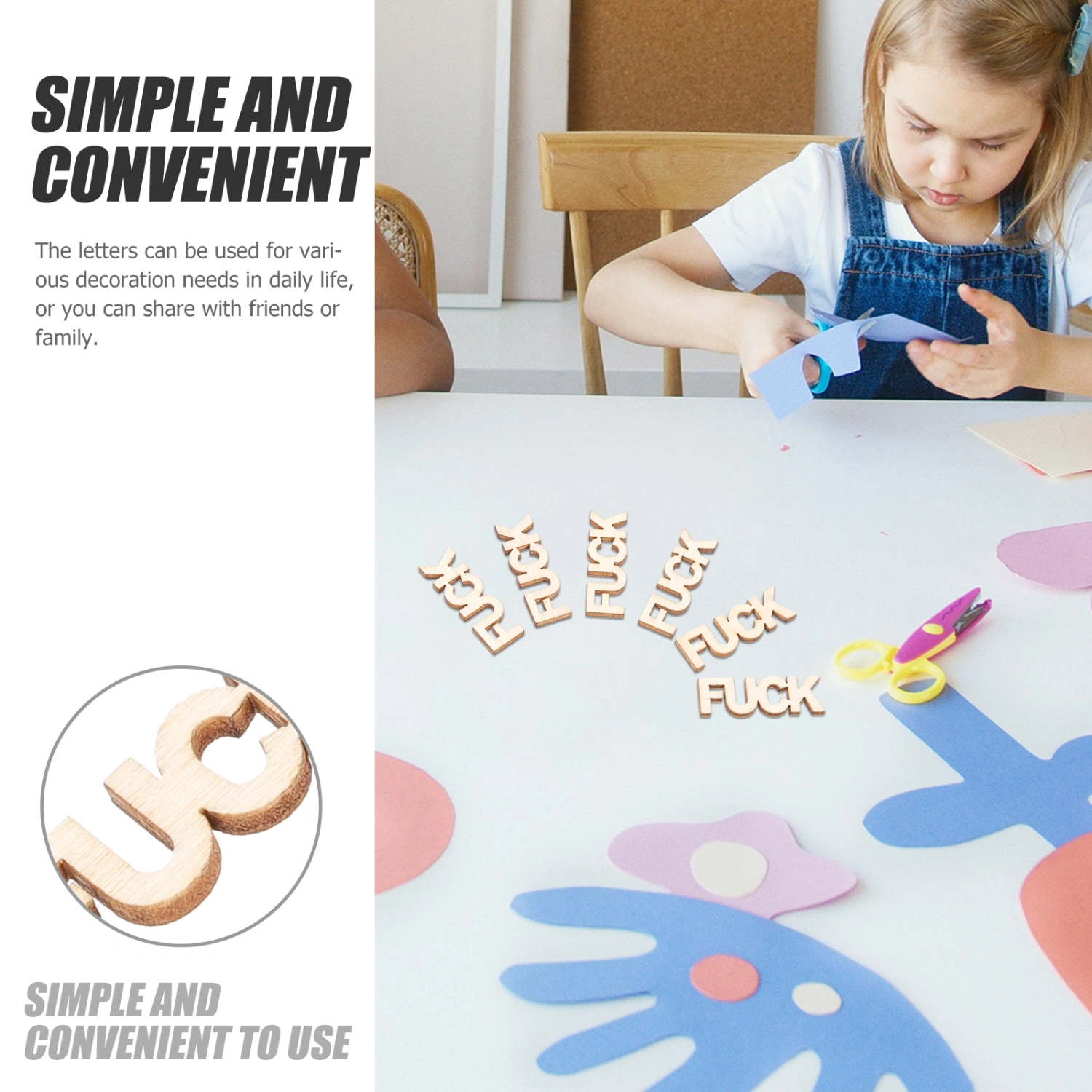 100Pcs Fuck Wooden Cutouts Wooden Letter Pieces Wood Fuck Cutouts Unfinished Wood Cutouts