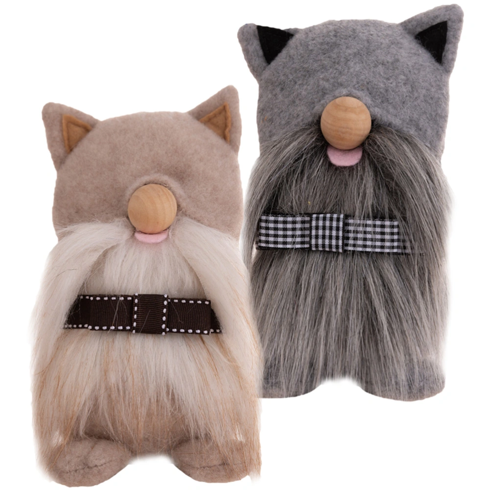 2pcs Lovely Cat Gnome Adornments Adorable Plush Cat Gnome Doll Decoration