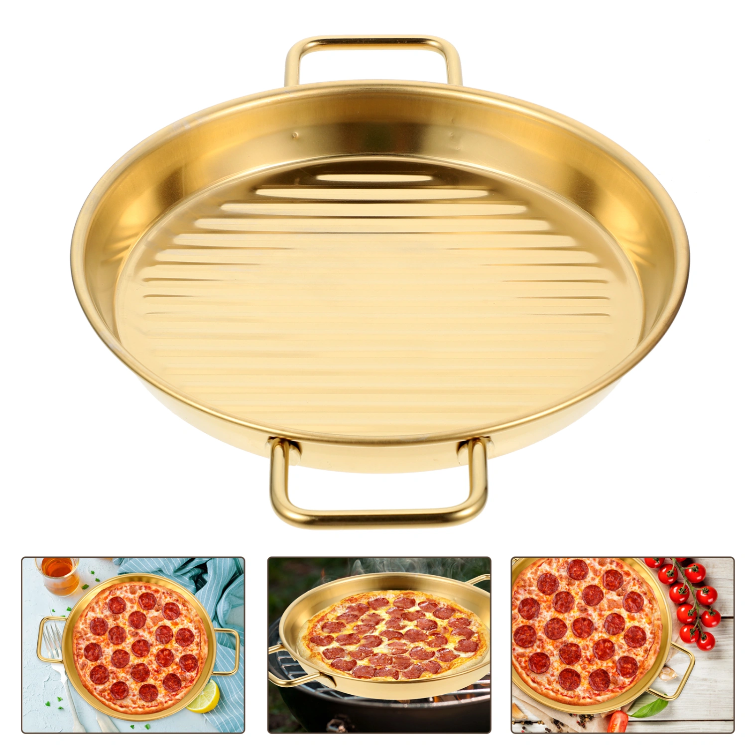 Stainless Steel Pizzas Pan Pizzas Tray with Handles Pizza Tray for Oven Pizza Baking Supplies