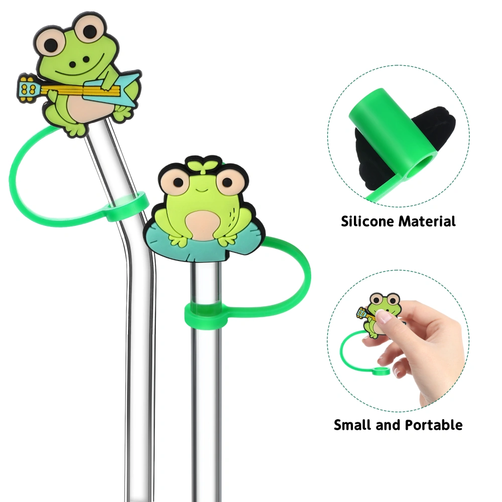 6 Pcs Silicone Straw Tips Creative Cartoon Frog Straw Plugs Straw Covers Drinks Cups Accessories