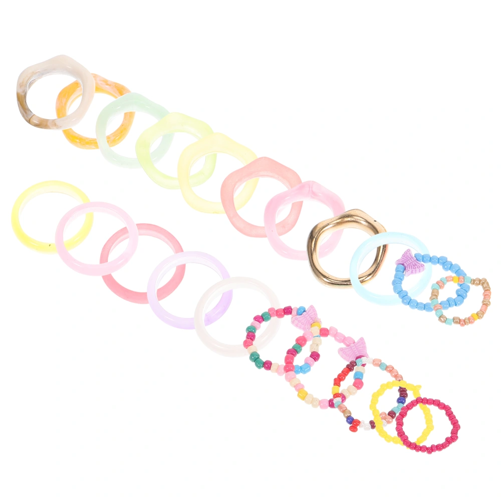 21pcs Lovely Rings Colorful Finger Rings Resin Ring Knuckle Ring Women Girls Rings