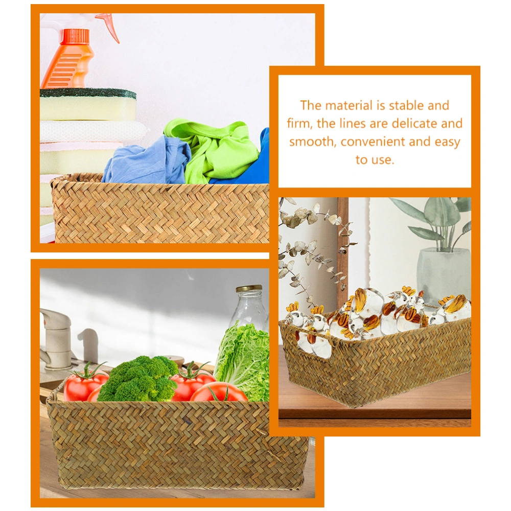 2pcs Straw Woven Storage Basket Desktop Sundries Holder Household Supplies Baskets