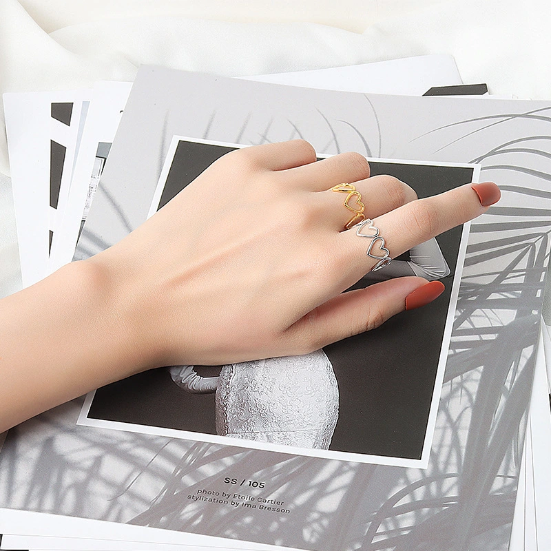 2pcs Love Heart Rings Open Rings Women Simple Rings Hollow Out Temperament Rings