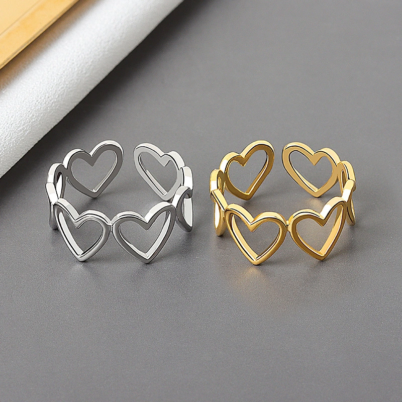 2pcs Love Heart Rings Open Rings Women Simple Rings Hollow Out Temperament Rings