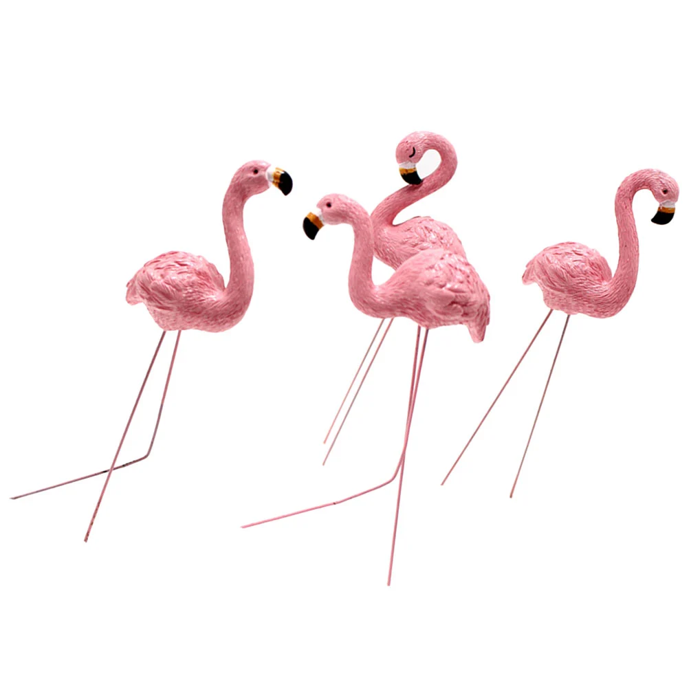 4Pcs Micro Landscape Vivid Flamingo Decor Potted Plant Flamingo Plug-in Decors