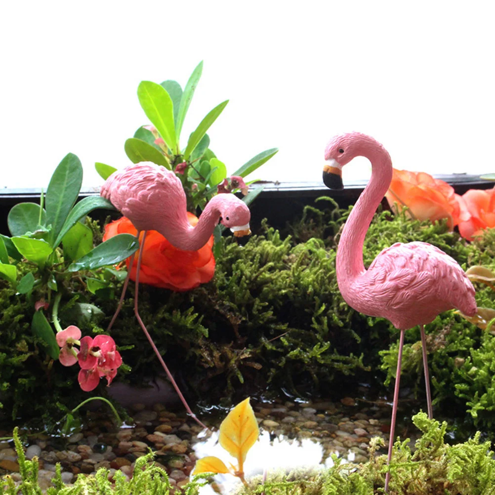 4Pcs Micro Landscape Vivid Flamingo Decor Potted Plant Flamingo Plug-in Decors
