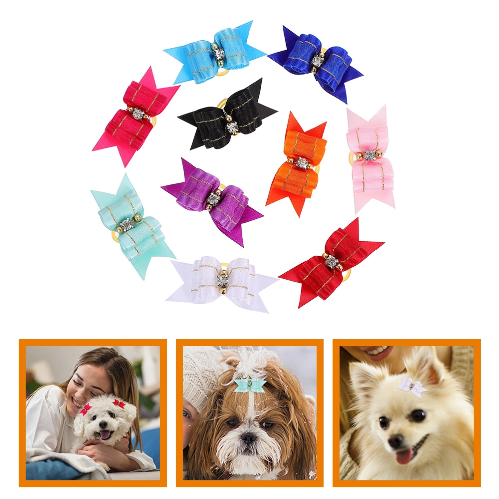 20pcs Small Dog Hair Bows Tiny Dog Bows with Rubber Bands Pets Costume Supplies Mixed Color