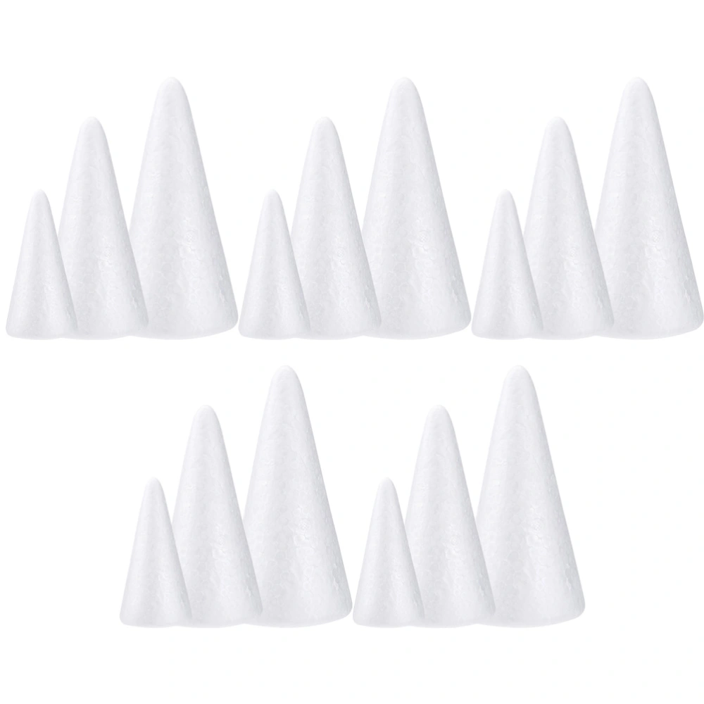 15Pcs Christmas Cones Toys Drawing Foams Cones Decorative White Cones Kindergarten White Cones