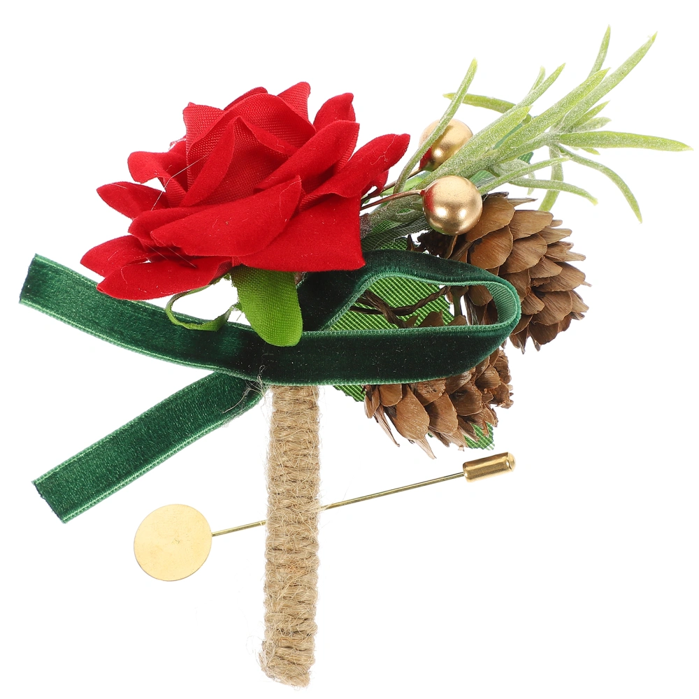 Christmas Wedding Couple Boutonniere Pine Cone Flower Boutonniere for Bride Groom Corsage Decor