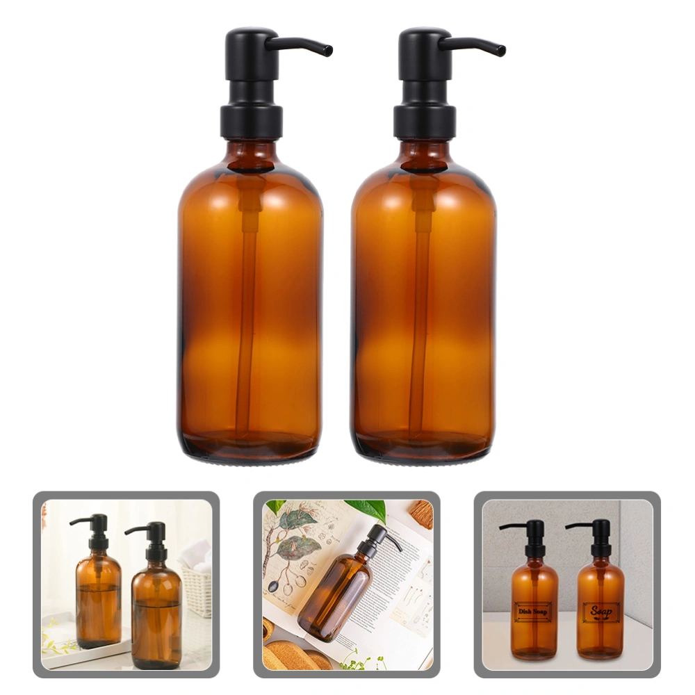 2Pcs  Glass Soap Dispenser Bottle with Pump Refillable Liquid Hand Jar Dispenser Empty Lotion Bottles