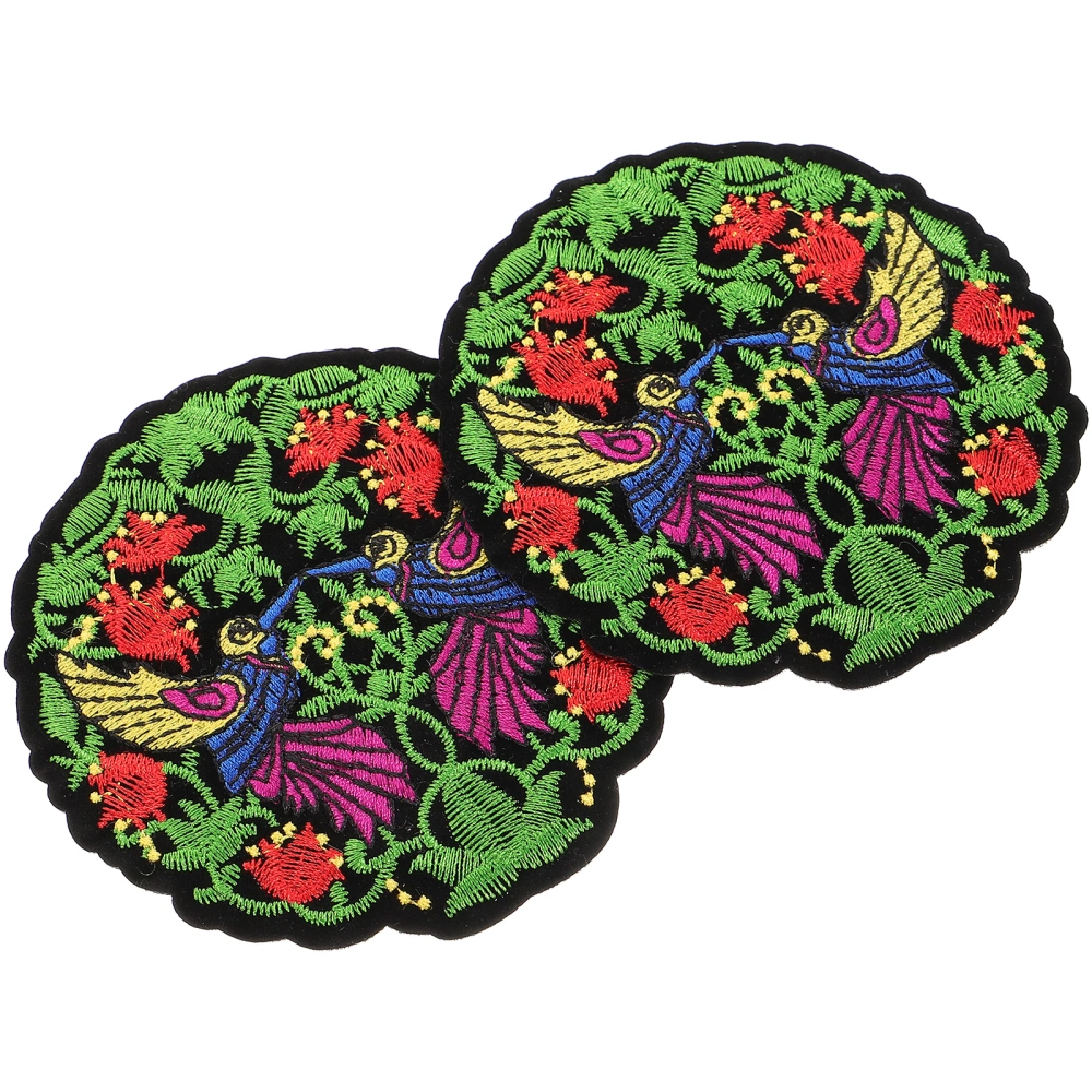 2 pcs Round Patches Clothes Decoration Patches Sew on Patches Flower Bird Pattern Patches