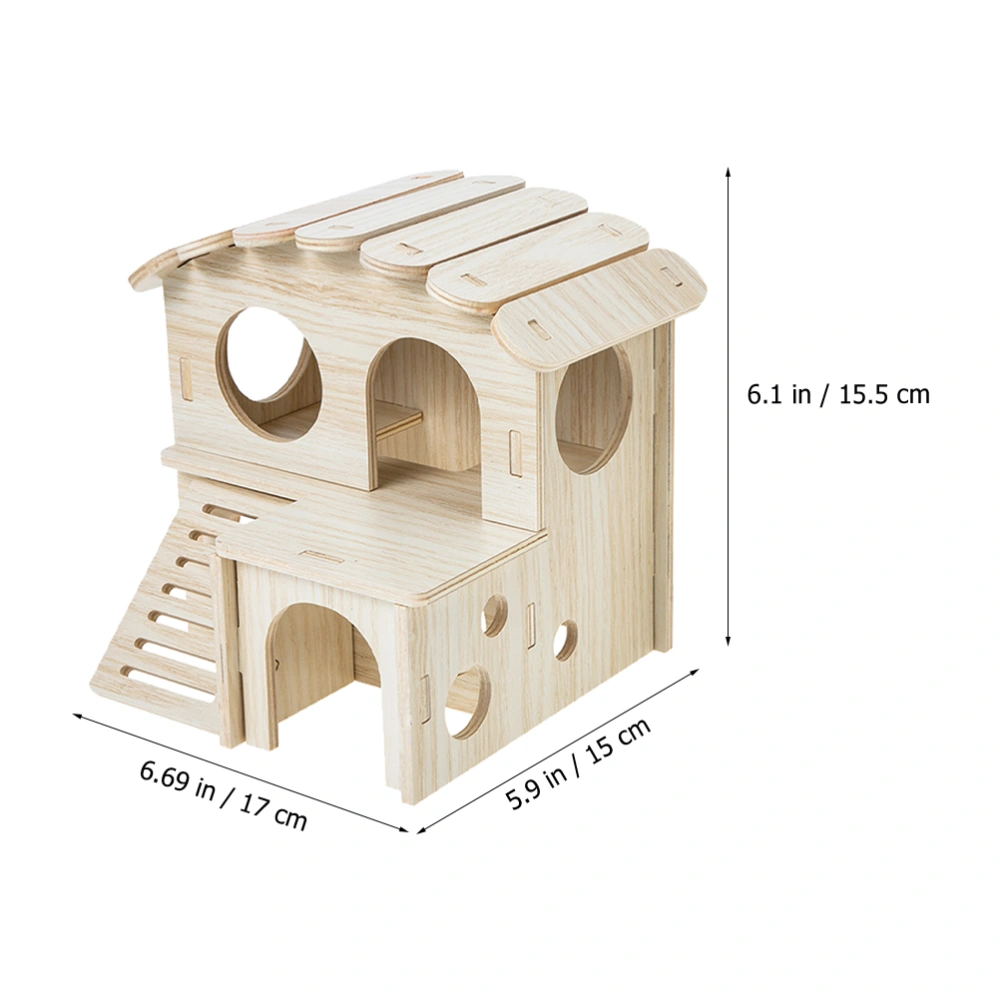 Wooden Hamster Sleeping House Double Layer Villa Hut Hamster Cage Hideout