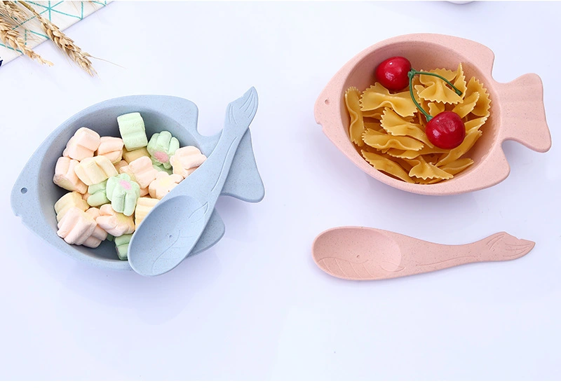 1 Set Unbreakable Cereal Bowl Wheat Straw Bowl Fish Shaped Bowl with Spoon