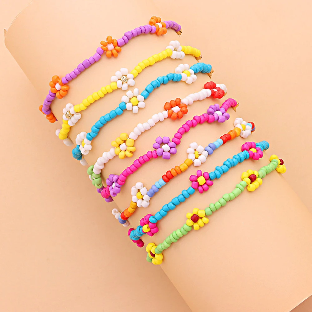 8pcs Colorful Beading Flower Bracelets Summer Bracelet Anklet for Women