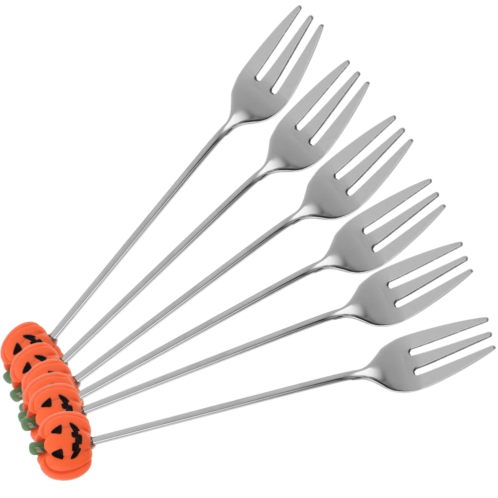 6pcs Halloween Forks Stainless Steel Cake Forks Pumpkin Forks Dessert Forks Halloween Tableware