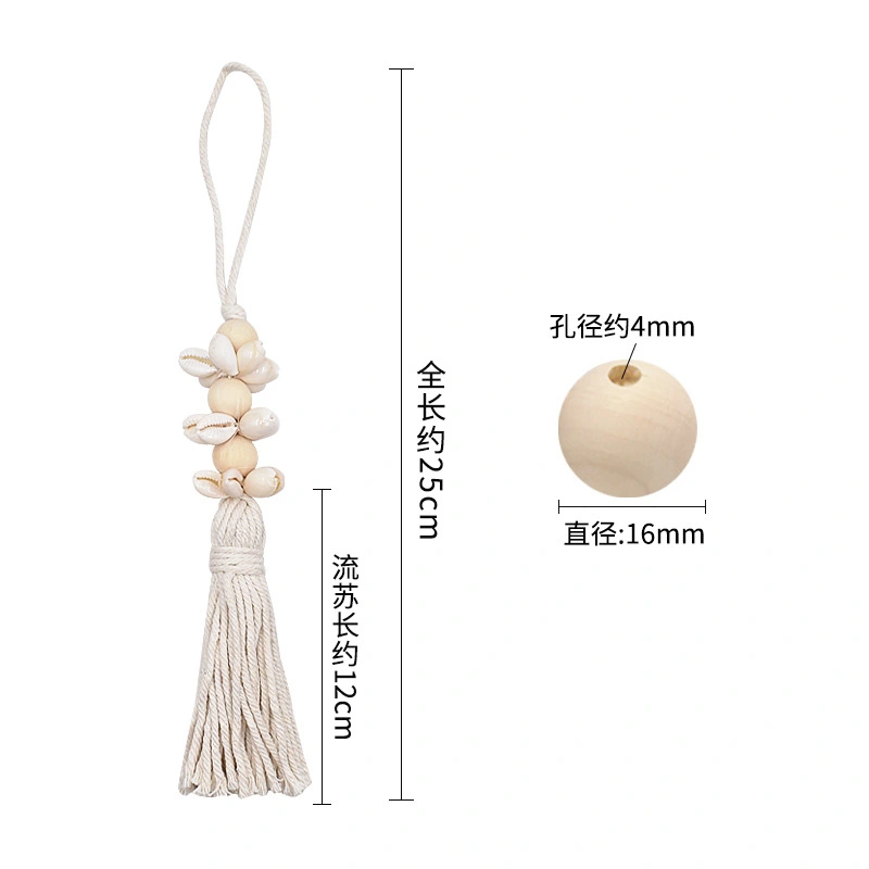 3Pcs Pastoral Style Beads String Delicate Wood Beads Shell String Pendant with Tassel Household Tassel Decor