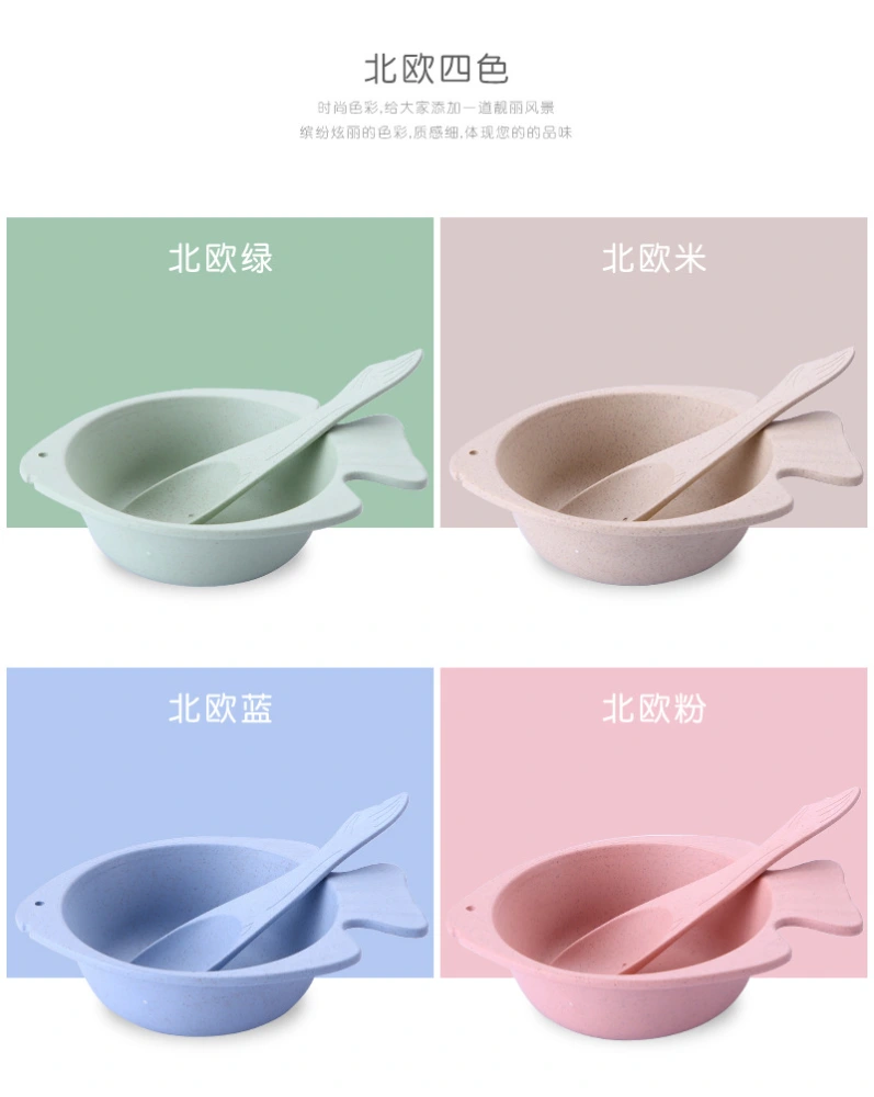 1 Set Unbreakable Cereal Bowl Wheat Straw Bowl Fish Shaped Bowl with Spoon