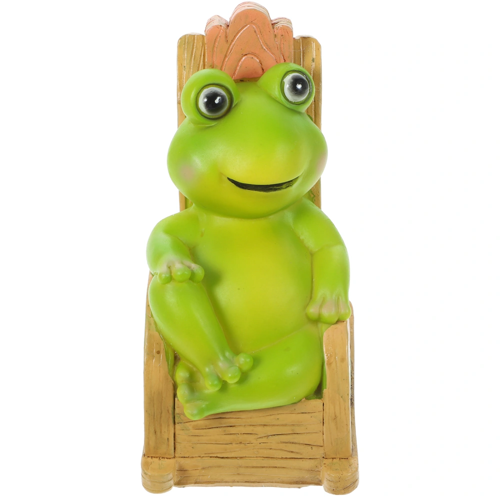 Resin Frog Figurine Sitting on Chair Cartoon Frog Statue Home Garden Frog Ornament