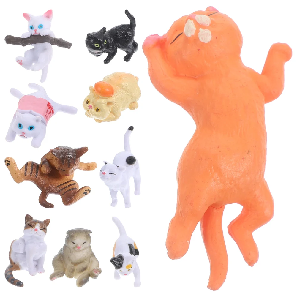 10pcs Small Kitten Statue Decorations Mini Landscape Cat Models Tabletop Miniature Cat Figurines