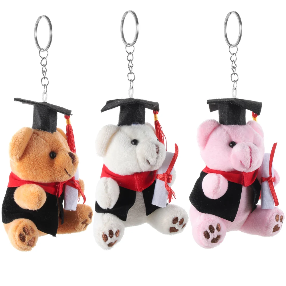 6pcs Graduation Bear Key Chains Schoolbag Plush Pendants Bear Pendant Memorial Gifts