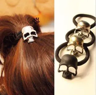 4 pcs Skull Hair Ties Punk Ponytail Holder Halloween Hair Rope Women Elastic Hair Ties