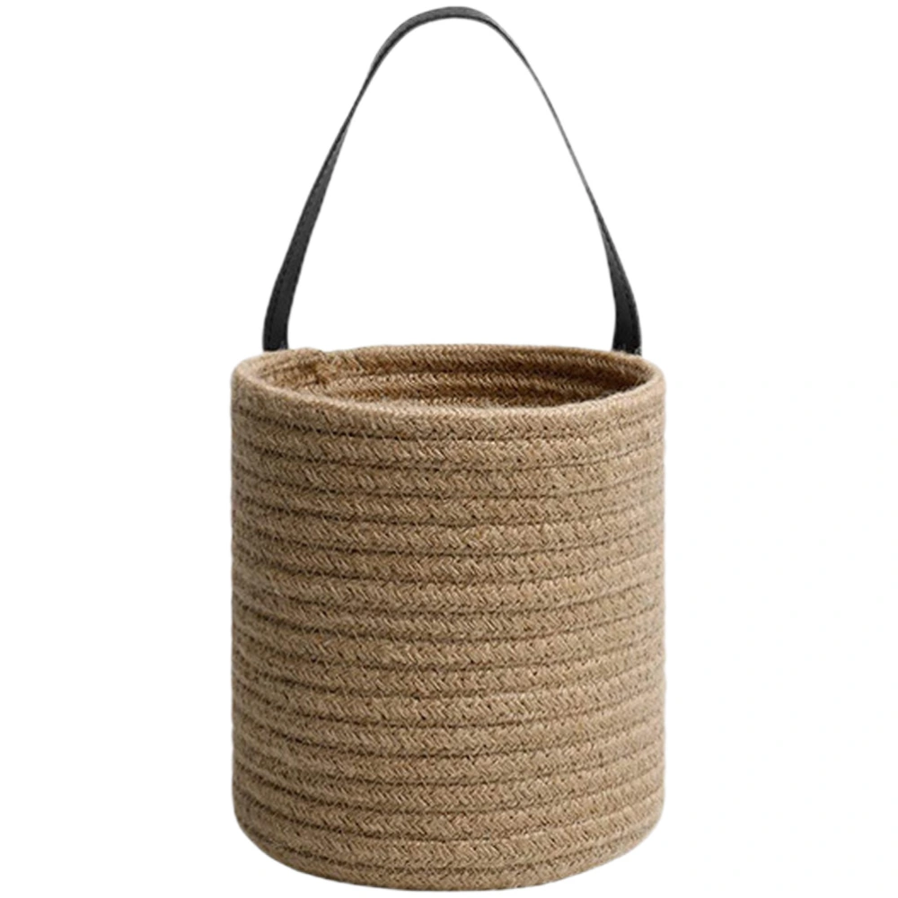 Wall Hanging Storage Basket Small Cotton Rope Leather Handle Flower Basket