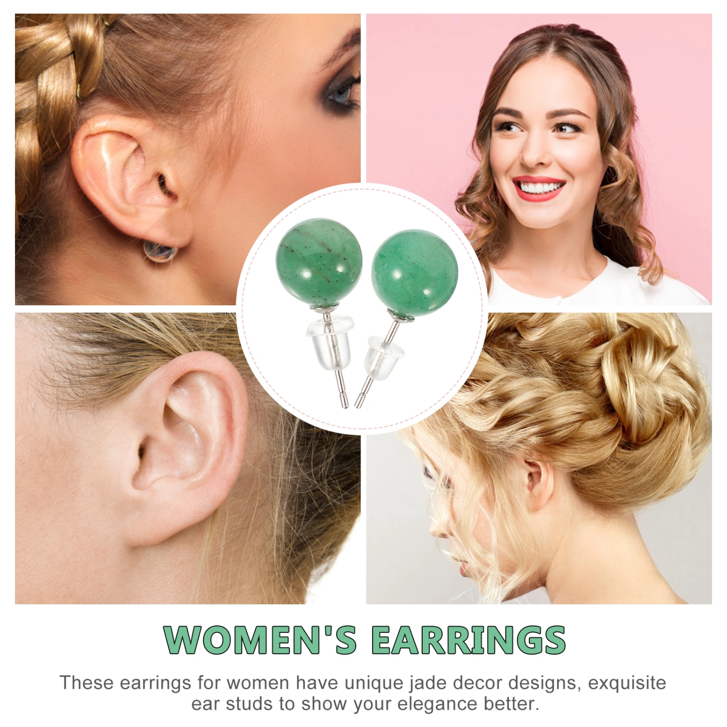 1 Pair of Jade Stud Earrings Women Earrings Stud Earrings Elegant Earrings Stud Earrings Jewelry