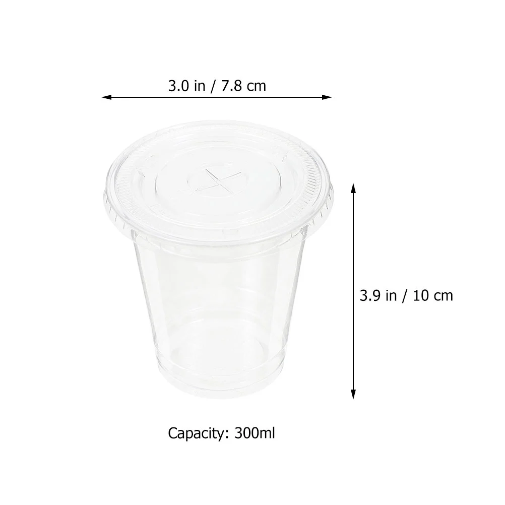 100Pcs Clear Cups with Lids Disposable Clear Cups Cold Drink Containers for Beverage Smoothie