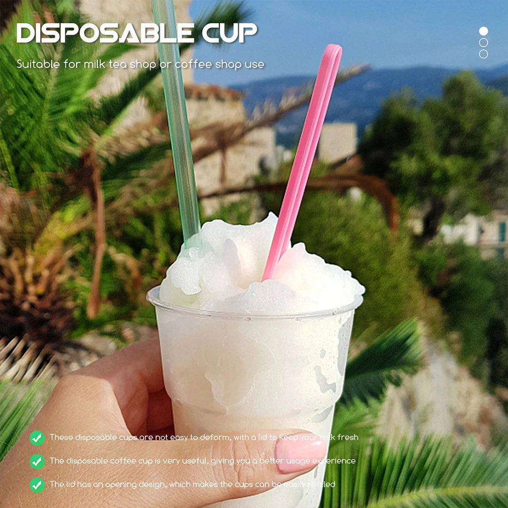 100Pcs Clear Cups with Lids Disposable Clear Cups Cold Drink Containers for Beverage Smoothie