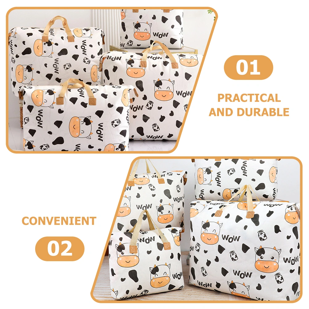 4pcs Cow Pattern Large Capacity Storage Bag Clothes Storage Bag Organizer Closet Organizers for Blanket Comforter Clothing Bedding