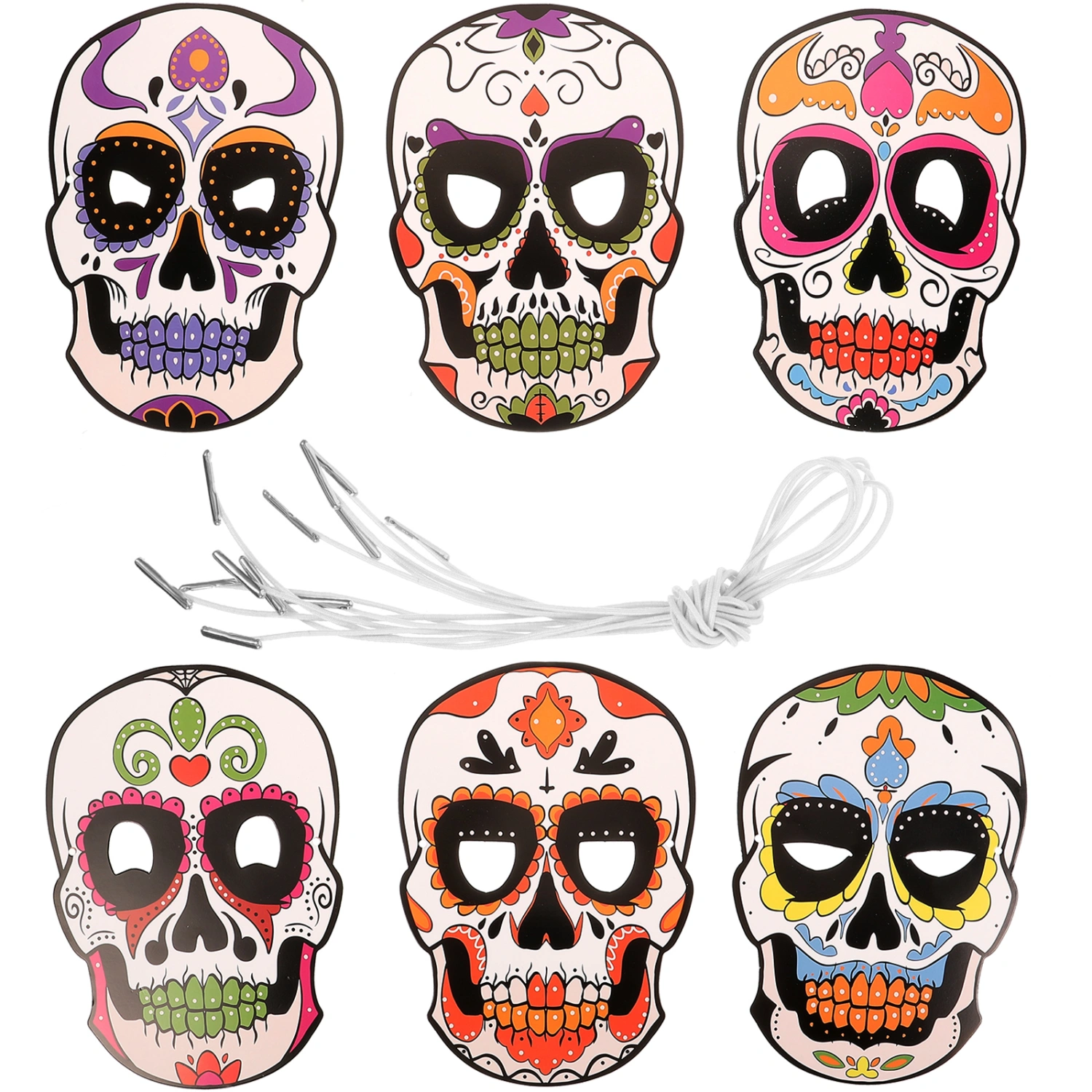 6Pcs Paper Mask Paper Party Mask Day of The Dead Mask Festival Paper Mask Day of The Dead Decor