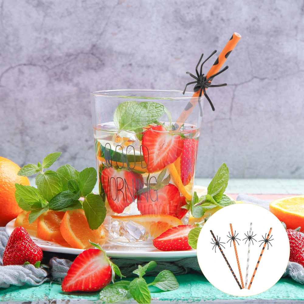 40pcs Halloween Paper Straws Spider Decor Straws Paper Straws for Halloween Party