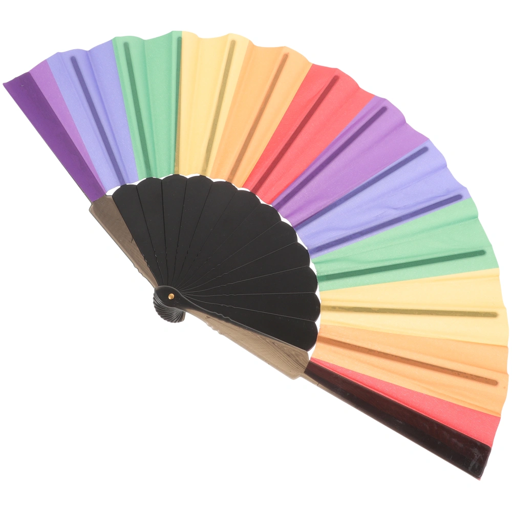 4pcs Handhold Folding Fan Prop Colorful Rainbow Hand Folding Fan Dance Performance Hand Fan