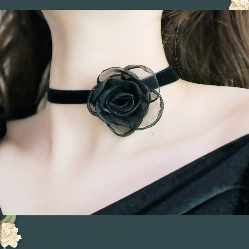 Flower Choker Necklace Clavicle Chain Flower Camellia Choker Necklace Women Choker Flower