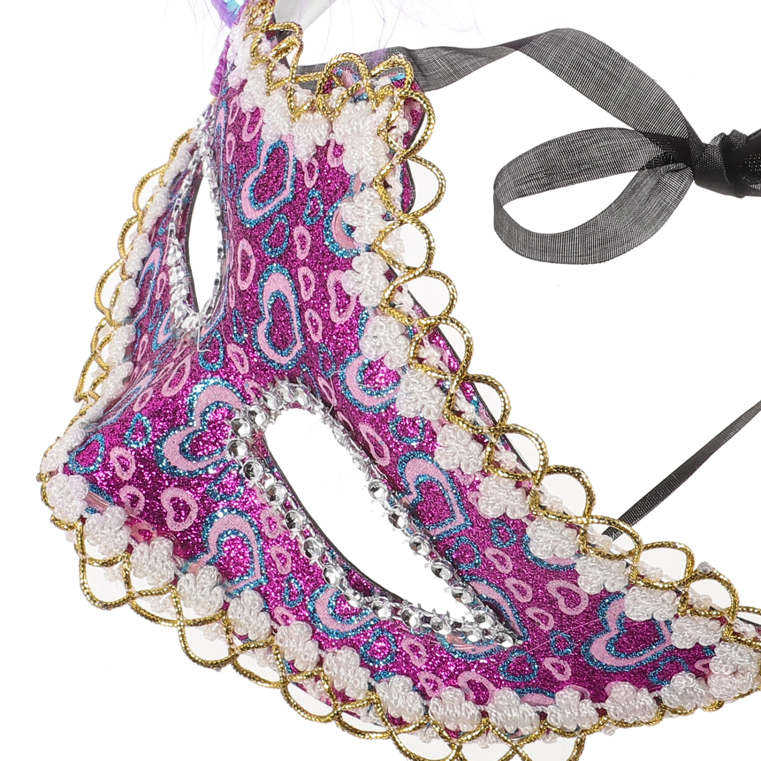 Venetian Mask Plume Eye Mask Women Ladies Masquerade Mask Mardi Gras Costume Prop