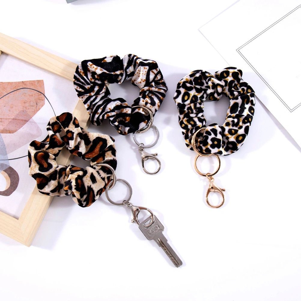 6pcs Leopard Print Wristlet Keychains Scrunchie Bracelet Keychain Wrist Strap Keyring