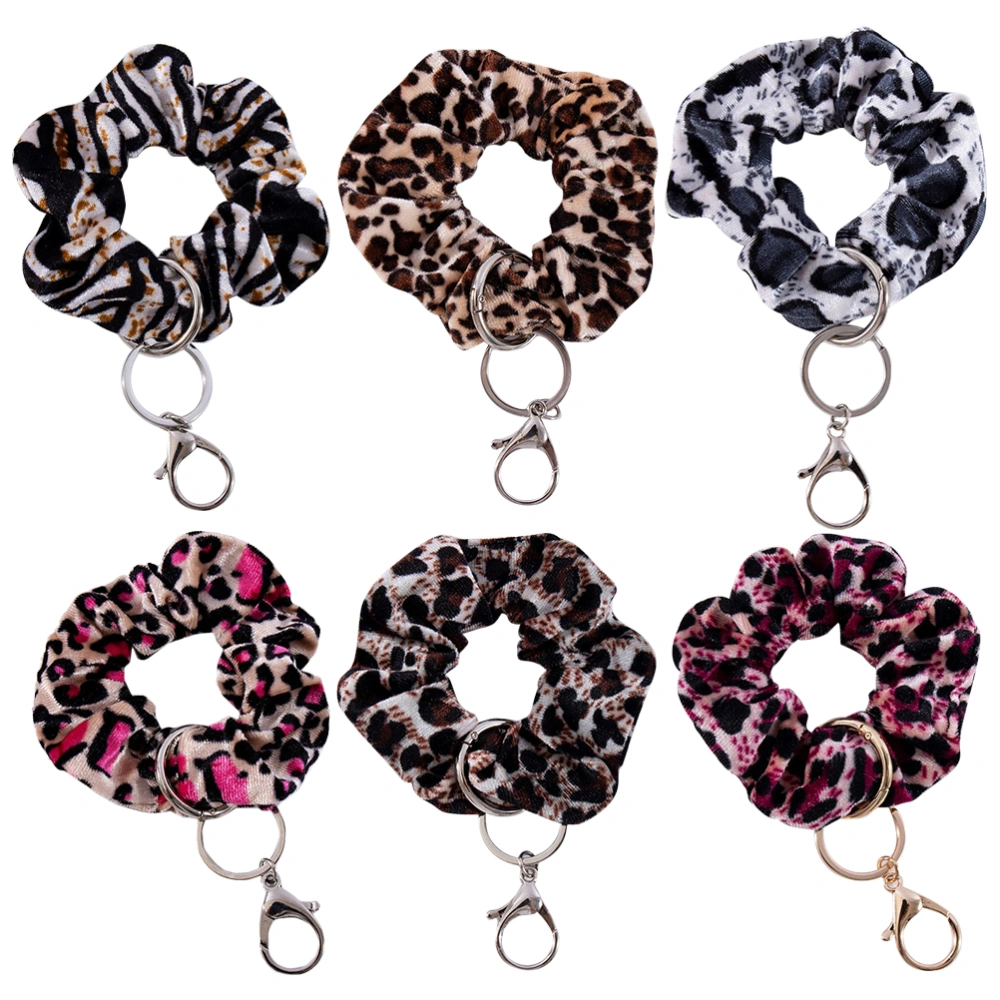 6pcs Leopard Print Wristlet Keychains Scrunchie Bracelet Keychain Wrist Strap Keyring