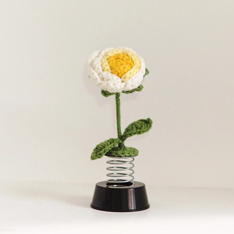 Potted Artificial Crochet Flower Handmade Knitting Flower for Office Desk Decor Shelf Rose Decor