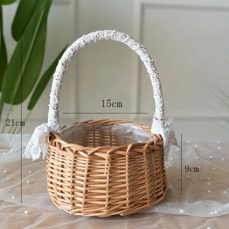 Woven Storage Basket with Handle Rattan Woven Basket Wedding Flower Girl Basket