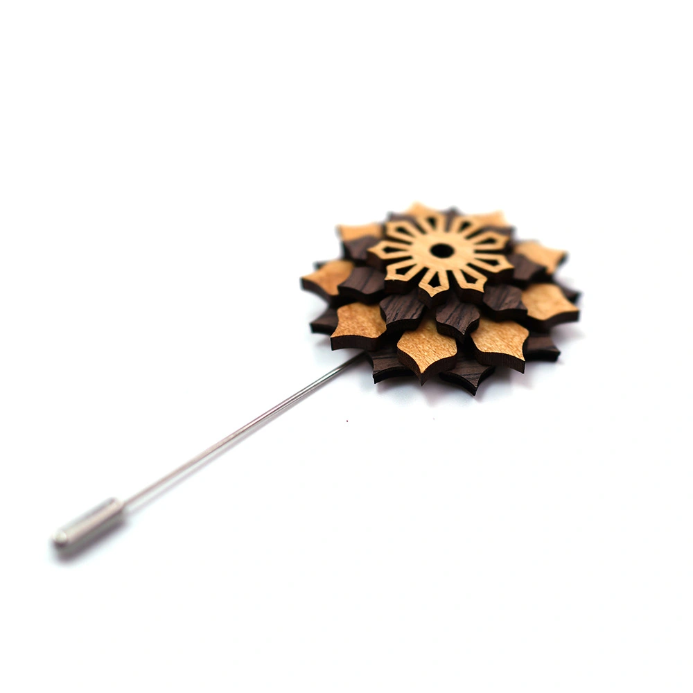 Wooden Flower Lapel Pin Men Lapel Pin Decorative Brooch Boutonniere Pin for Suit