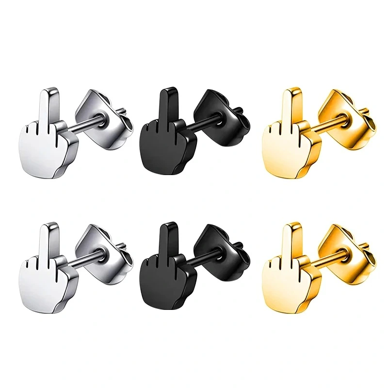 1 Pair Punk Earrings Middle Finger Earrings Studs Earrings Women Earrings Metal Earrings