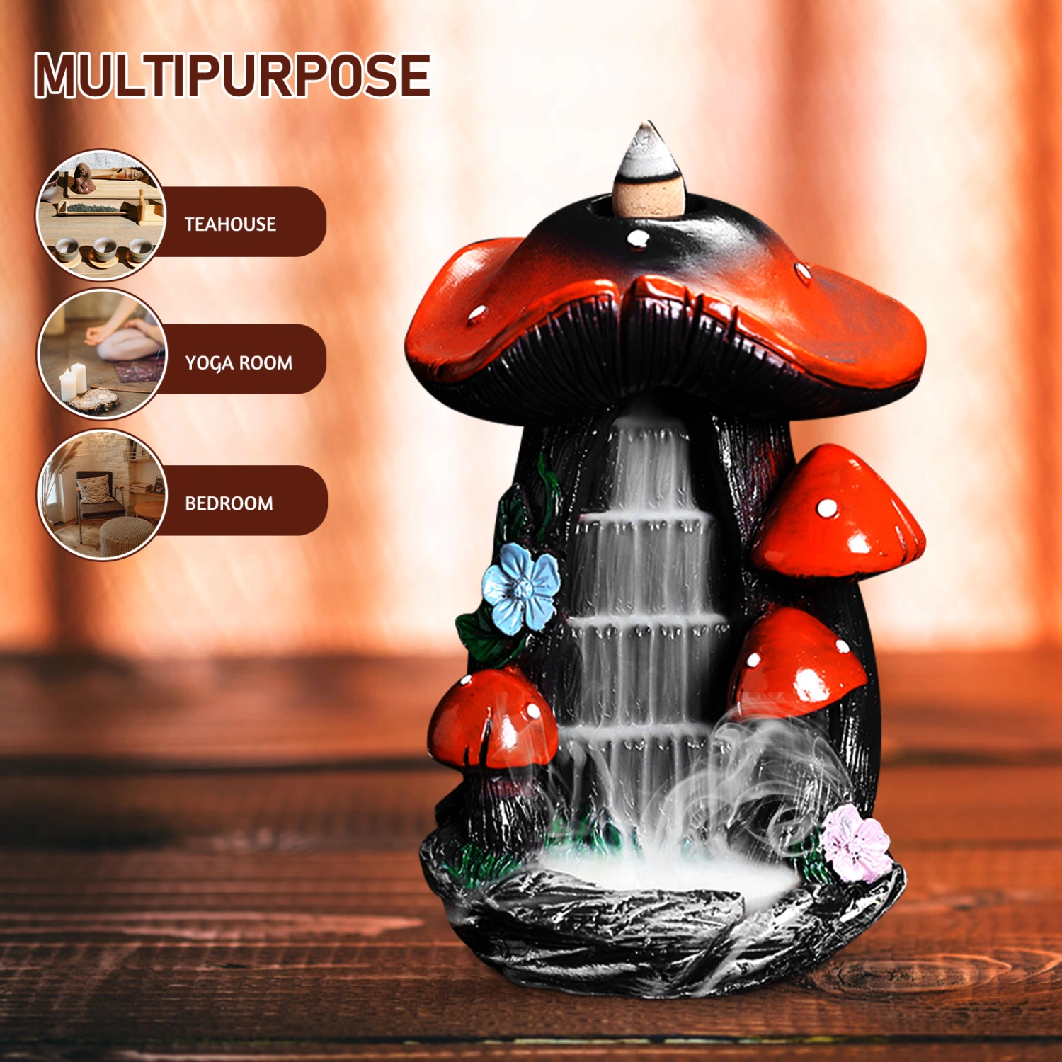 1 Set of Mushroom Incense Holder Incense Cones Waterfall Backflow Incense Burner Resin Incense Burner