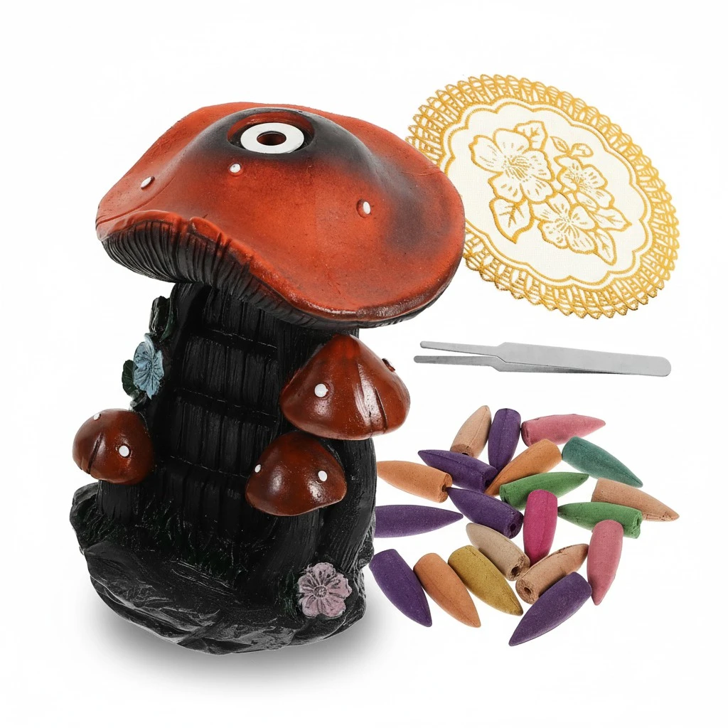 1 Set of Mushroom Incense Holder Incense Cones Waterfall Backflow Incense Burner Resin Incense Burner